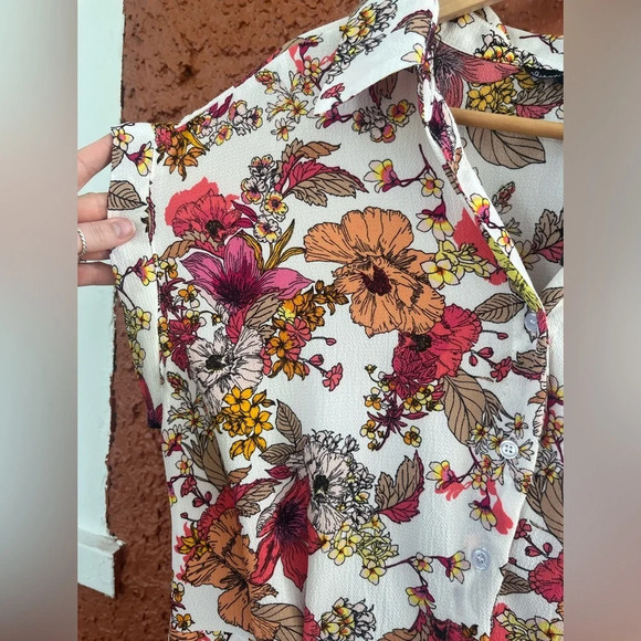 Alison Andrews Women's Midi Button Shirt Dress Large Floral Pink/Orange/White - Picture 5 of 7